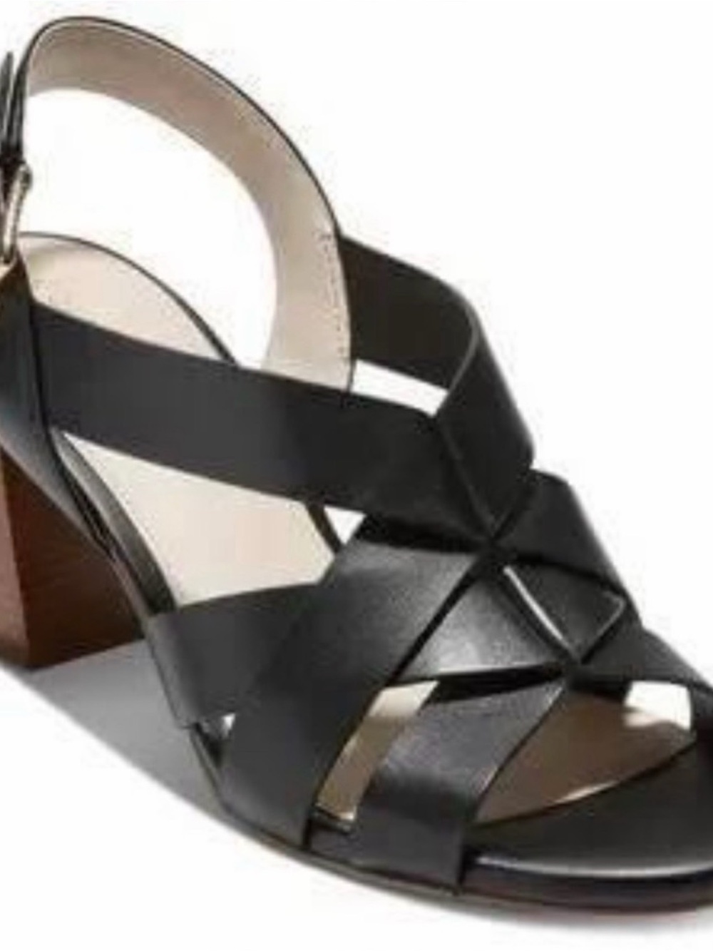 Cole Haan Jamie Black Leather Crisscross Block Heel Sandal